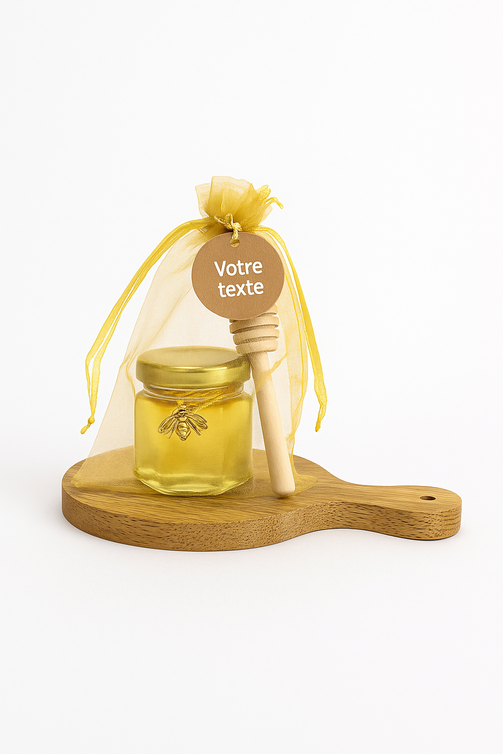 Pot de miel personnalisable toutes fleurs 60g + cuillère en bois pour offrir